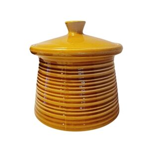 Crown Devon Lidded Crock Made in England 1960s Textured Stripe Base 8" High